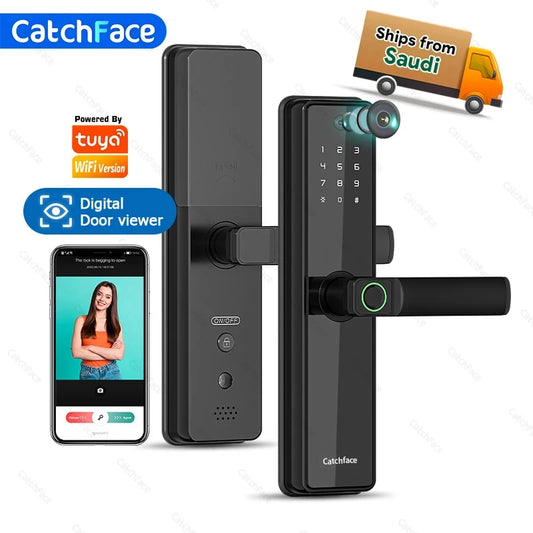 Saudi Upgraded Version TUYA Wifi Camera photo-Taking Electronic Smart Digit Door Lock Fingerprint Door Security Viewer