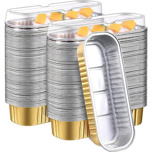 50pcs 200ml Corlored Disposable Baking Bread Foil Loaf Pan Aluminum Container with Clear Dome Lids